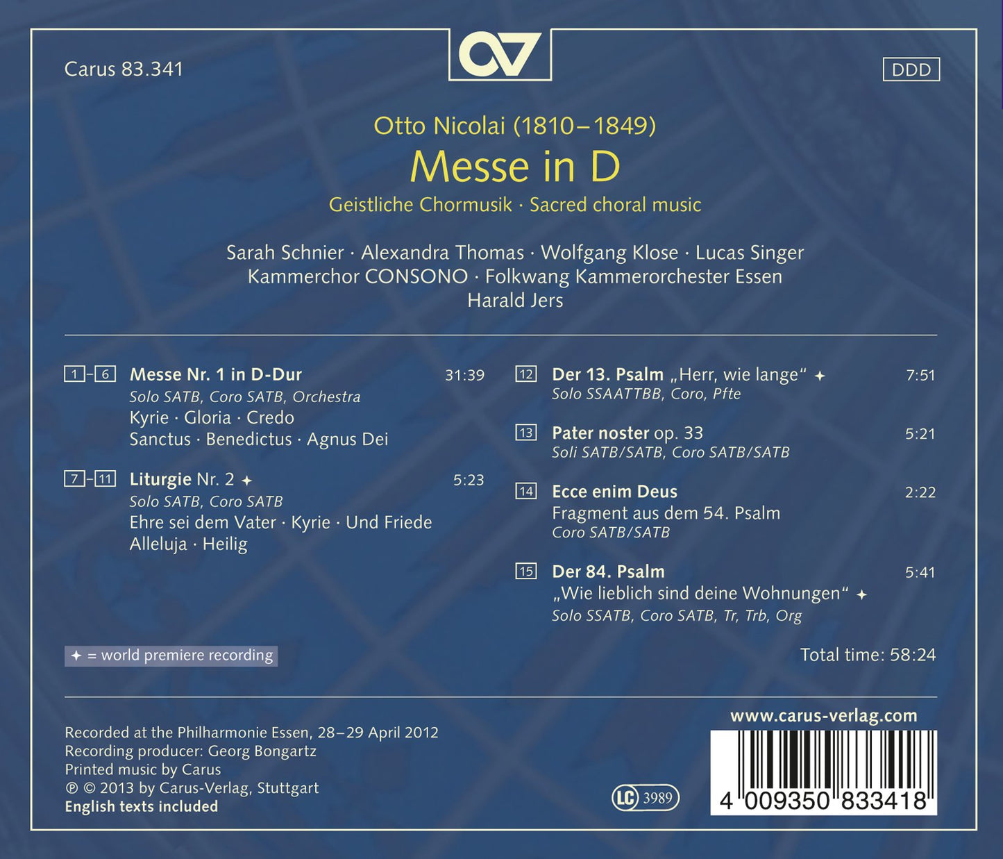 Nicolai: Messe D-Dur und A-cappella-Werke
