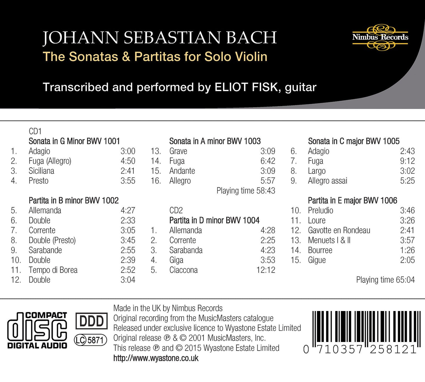 Bach: The Sonatas & Partitas for solo violin - Transcribed f