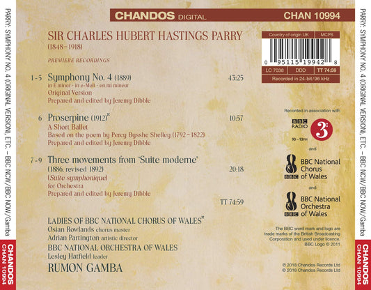 Parry: Symphony No. 4, Proserpine & Suite moderne