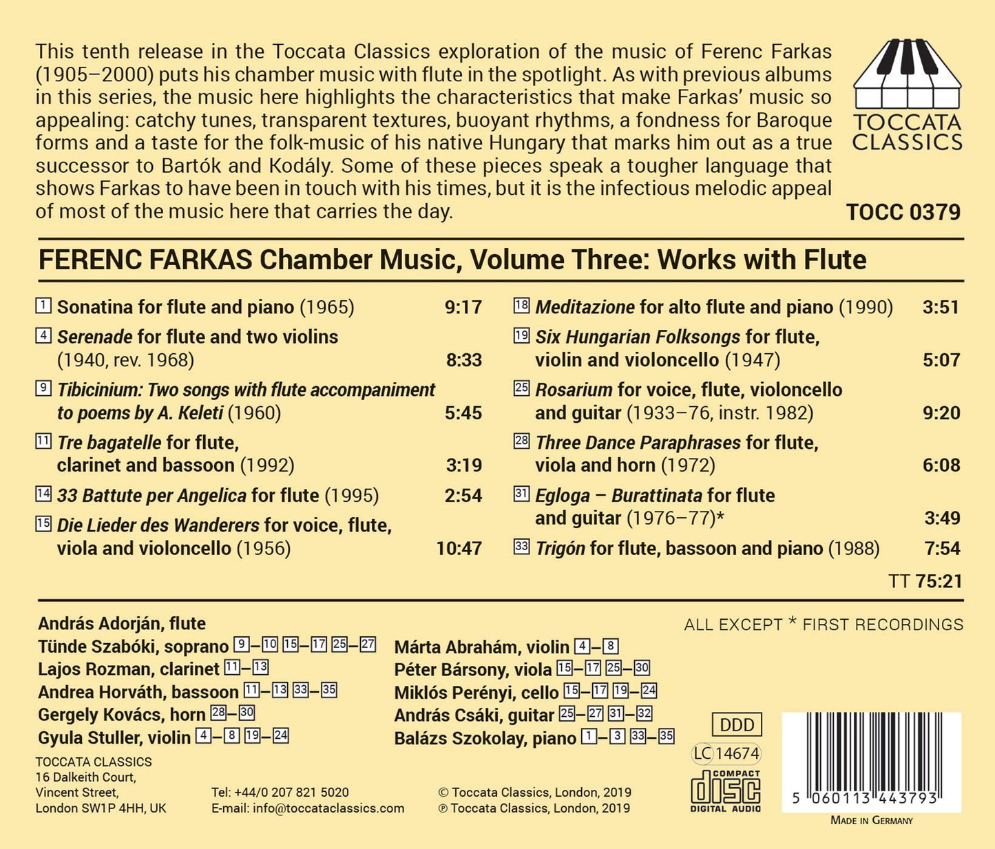 Farkas: Chamber Music, Vol. 3 – Works with Flute