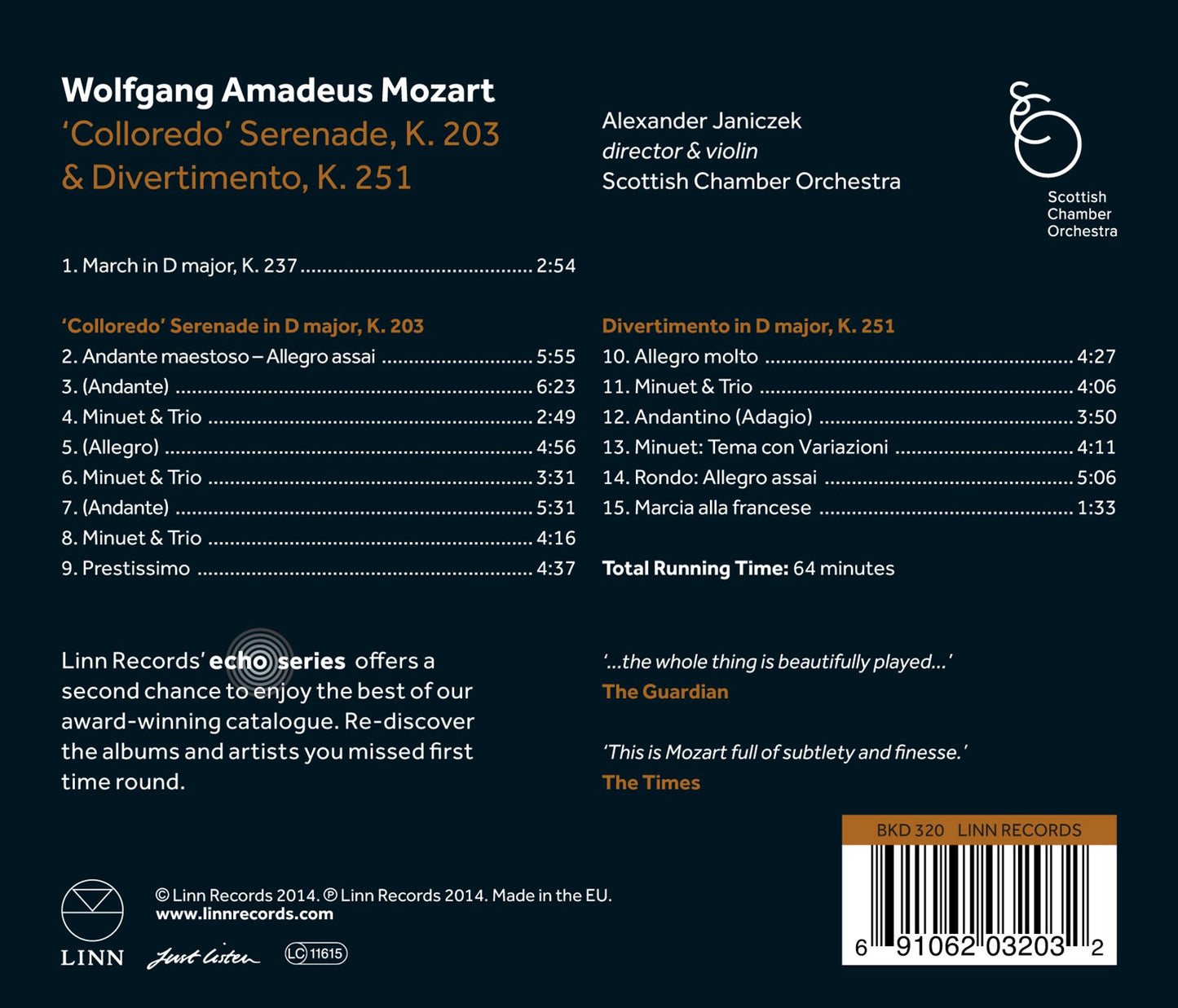 Mozart: Colloredo Serenade, K. 203 & Divertimento, K. 251