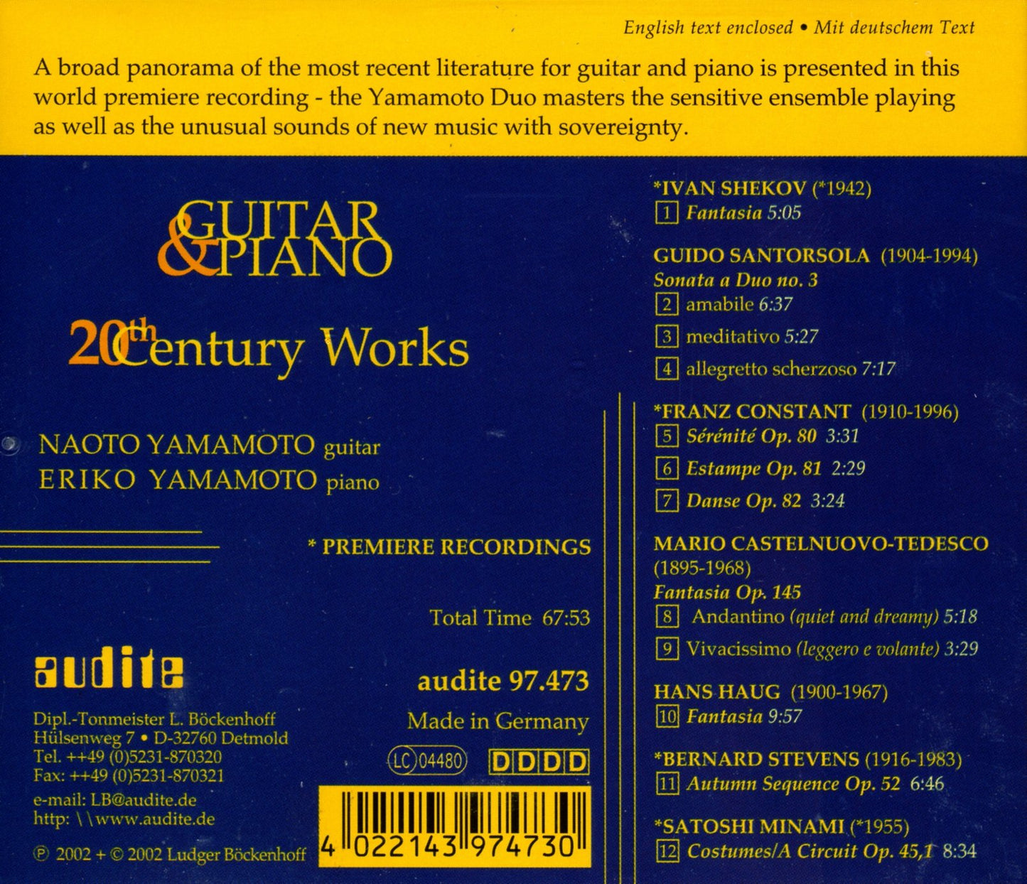 GUITAR & PIANO: 20TH CENTURY W