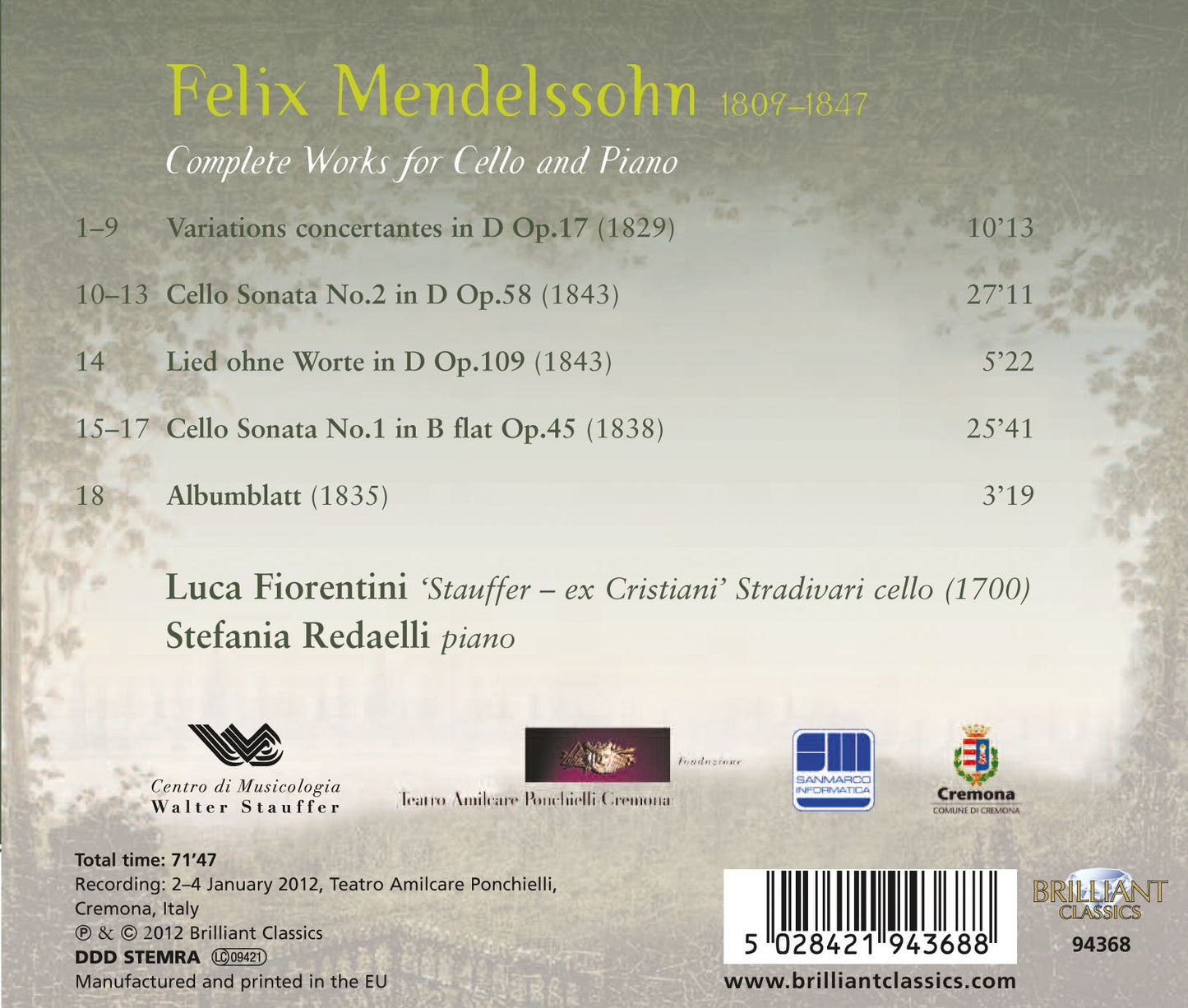 Mendelssohn: Complete Works for Cello and Piano