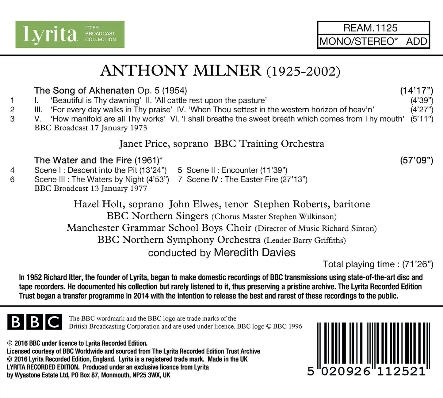 Milner: The Water and the Fire & The Song of Akhenaten