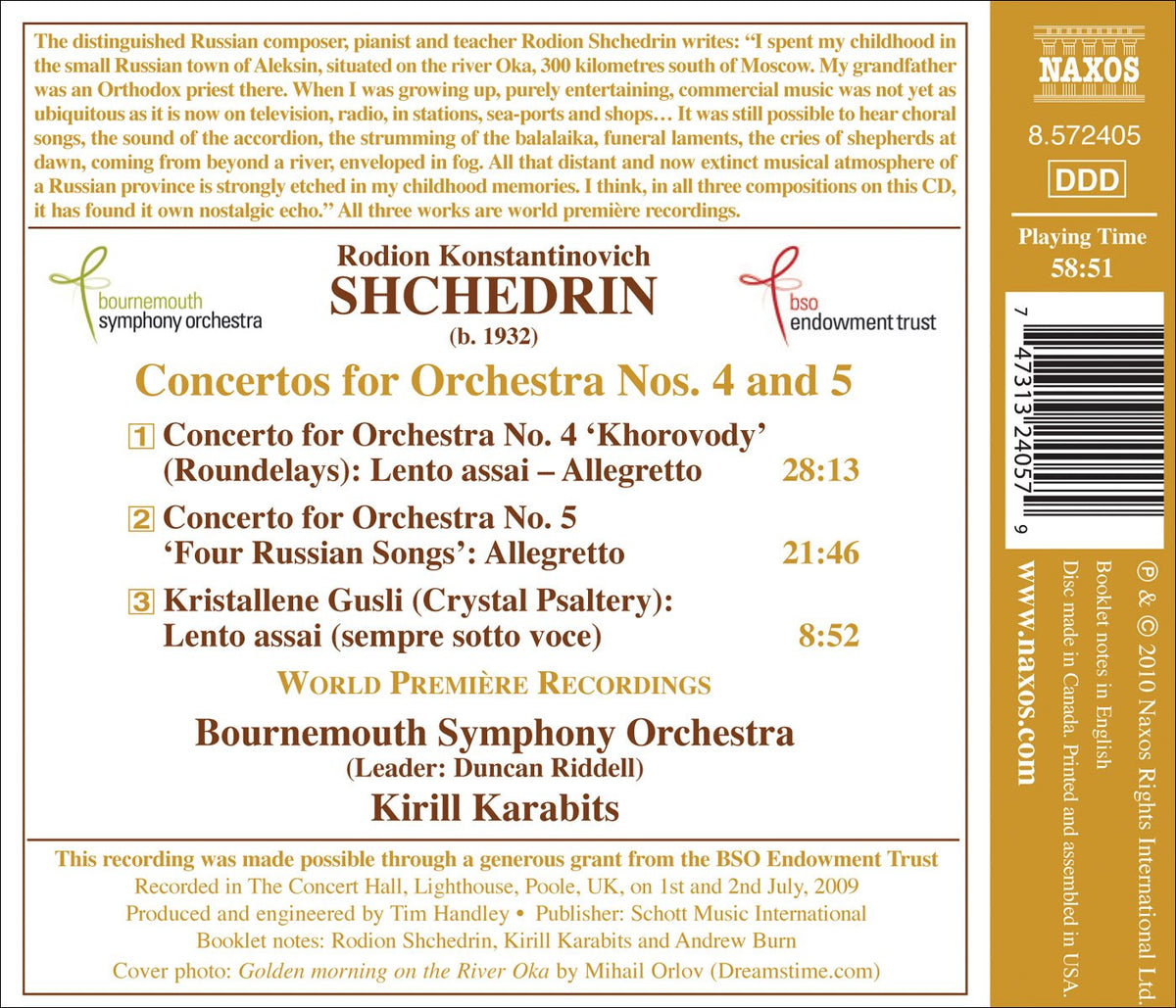 Shchedrin: Concertos for Orchestra Nos. 4 and 5 - Khrustal'n