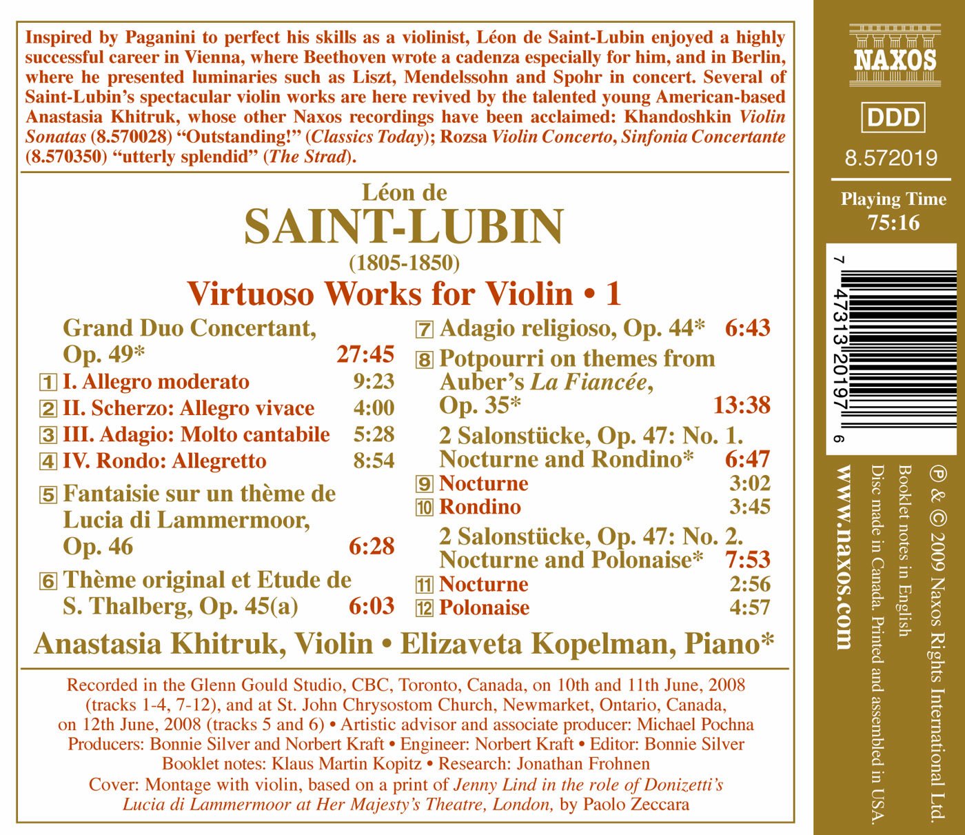 Saint-Lubin, L. De: Violin Virtuoso Works, Vol. 1 - Grand Du