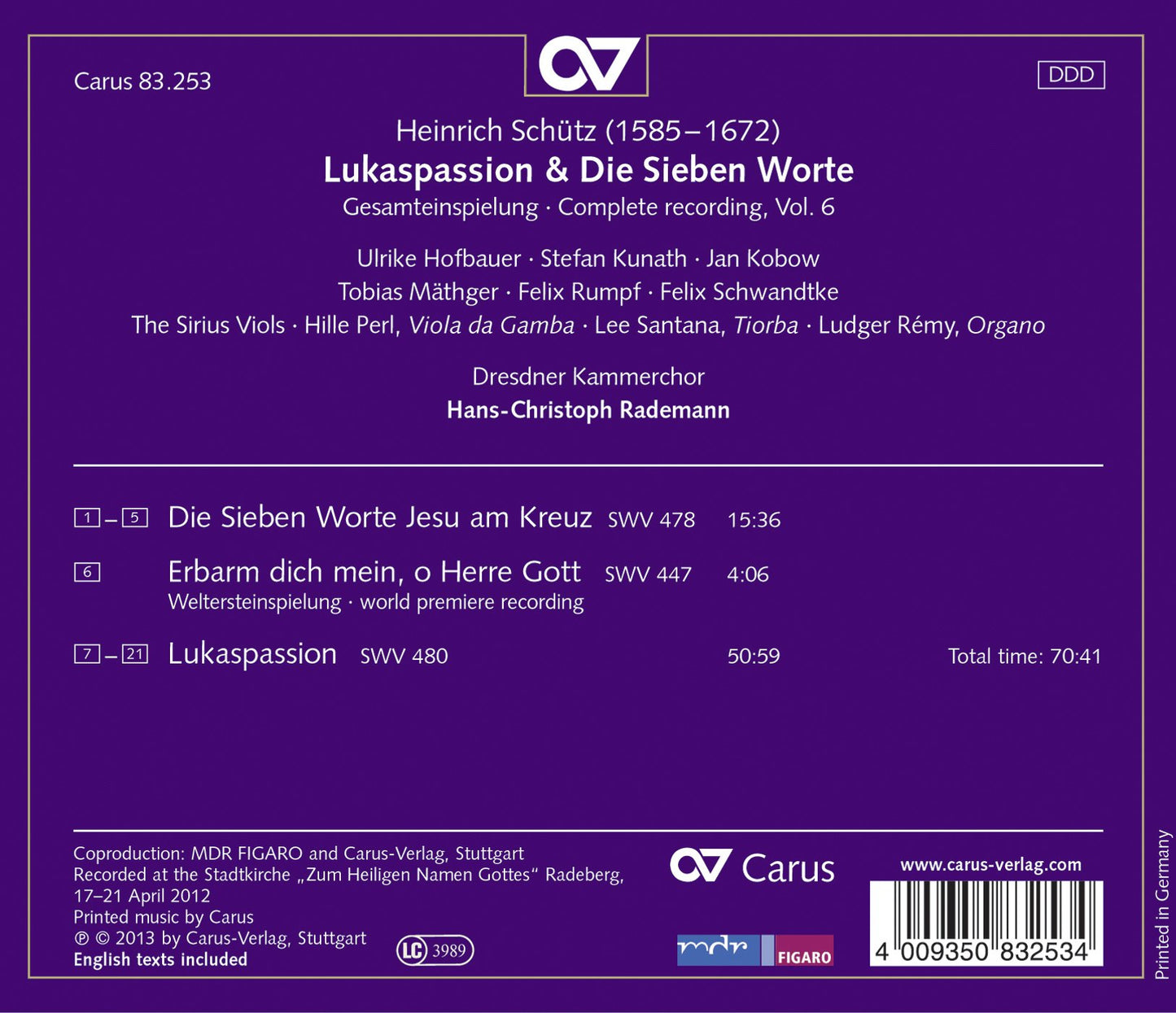 Schütz: Complete Recordings, Vol. 6 (Lukaspassion & Die Sieb