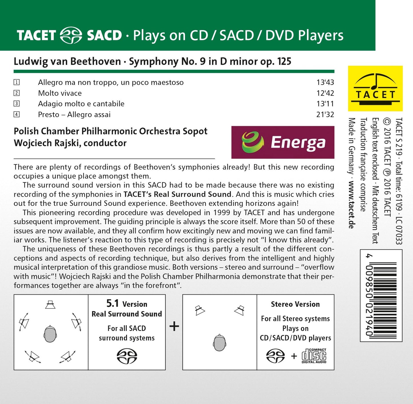 Beethoven: Symphony No. 9 - TACET's Beethoven Symphonies