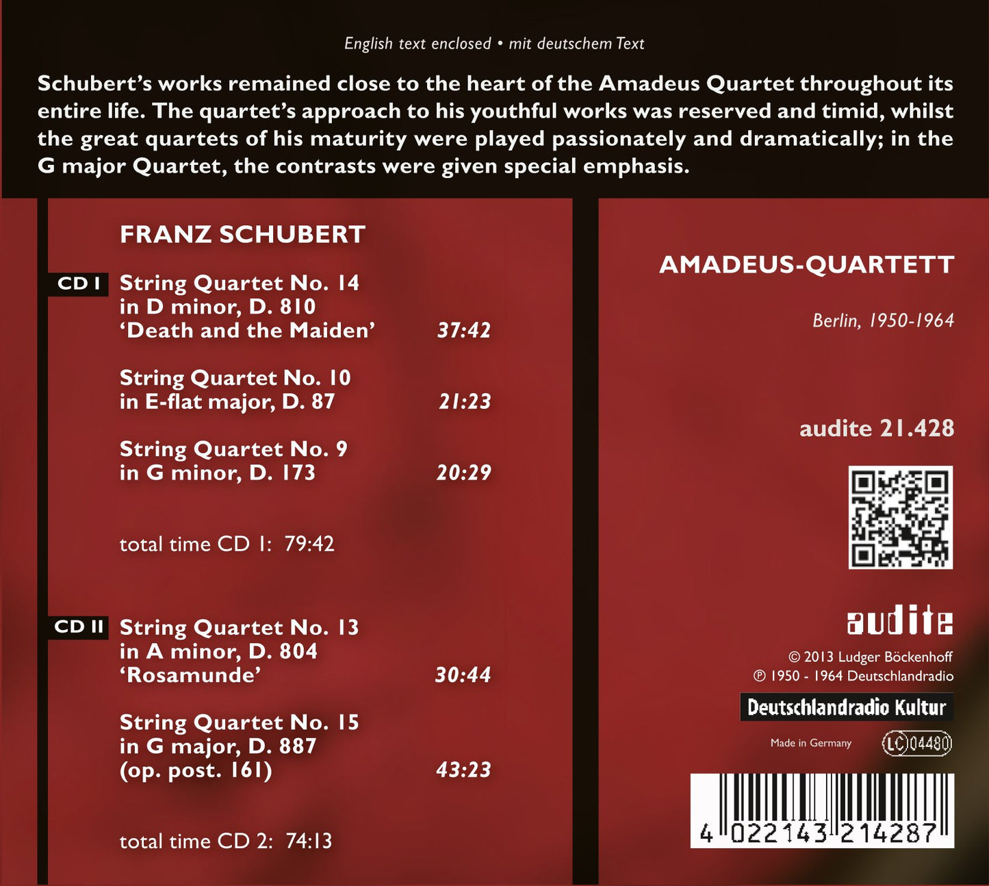 Schubert: The Amadeus Quartet Recordings, Vol. 2 (Berlin, 19
