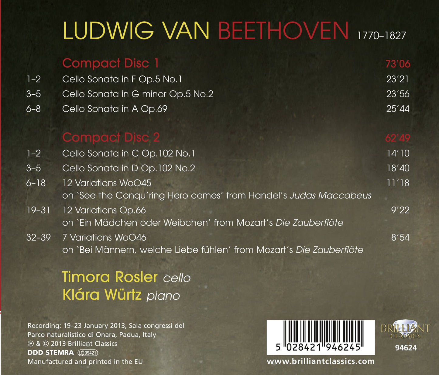 Beethoven: Cello Sonatas and Variations (Complete)