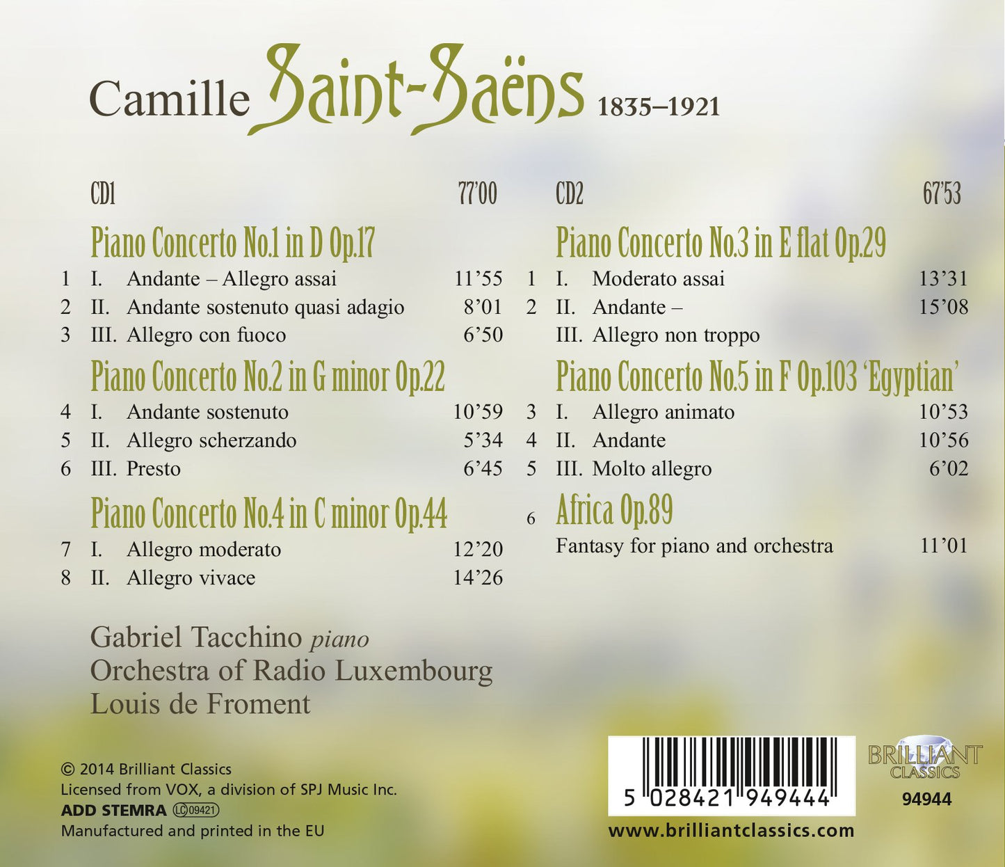 Saint-Saëns: Complete Piano Concertos