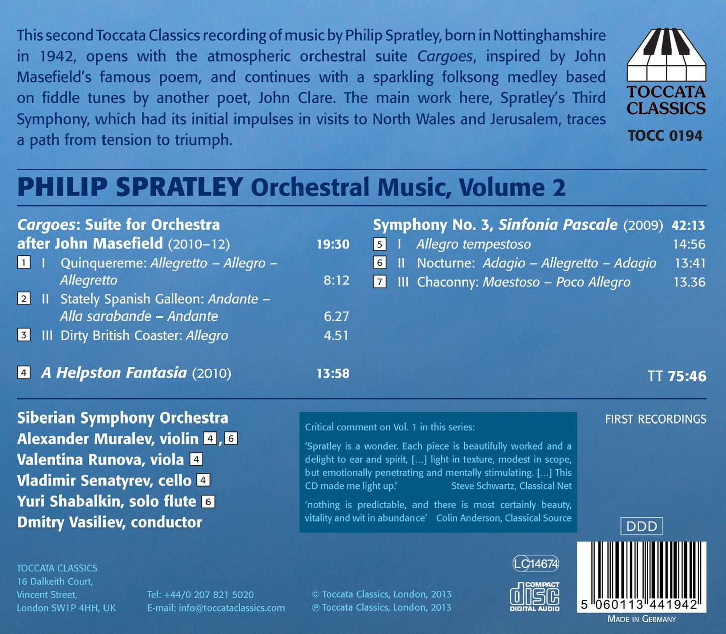 Spratley: Orchestral Music, Vol. 2
