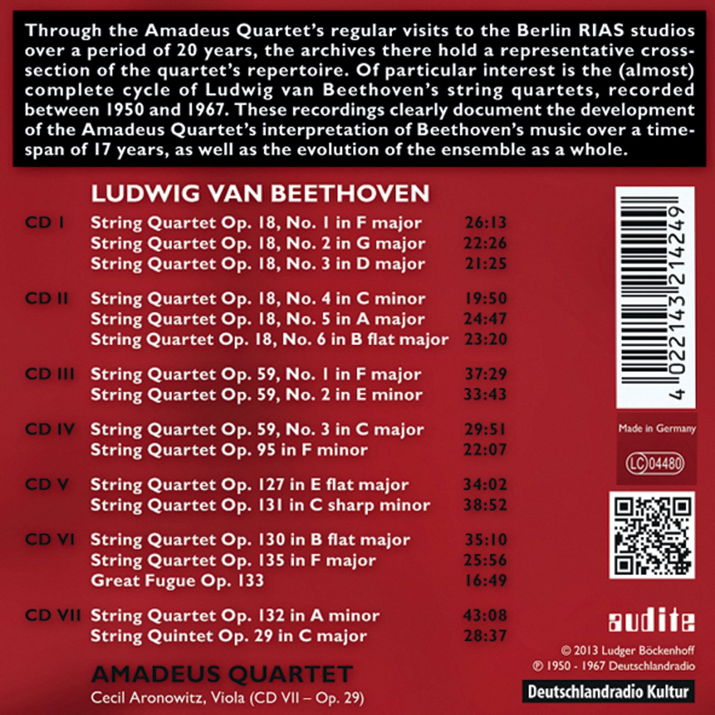 Beethoven: The Amadeus Quartet Recordings, Vol. 1 (Berlin, 1