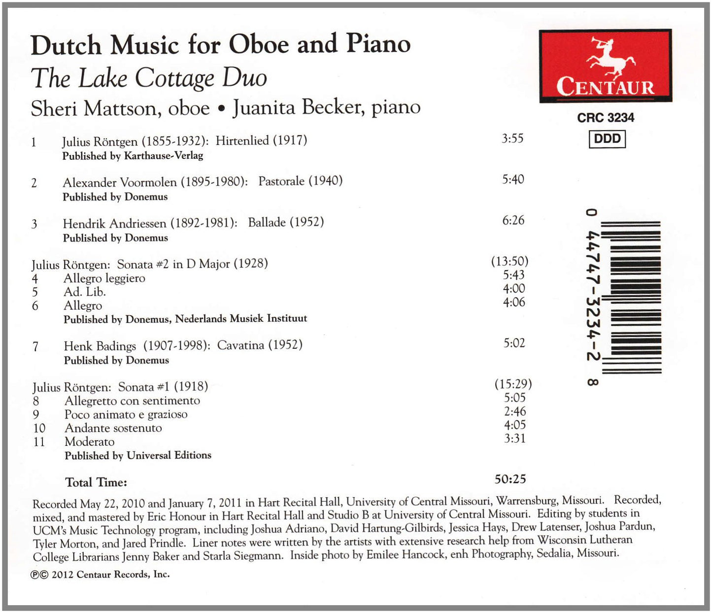 DUTCH MUSIC FOR OBOE AND PIANO