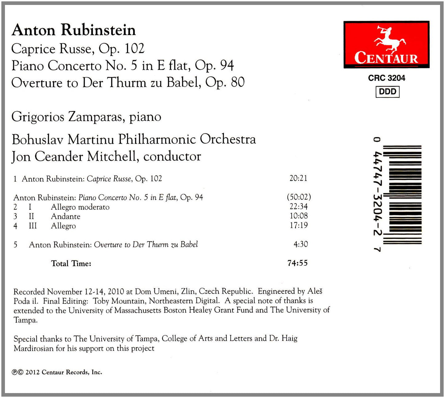 Rubinstein: Caprice Russe, Op. 102 - Piano Concerto No. 5 in