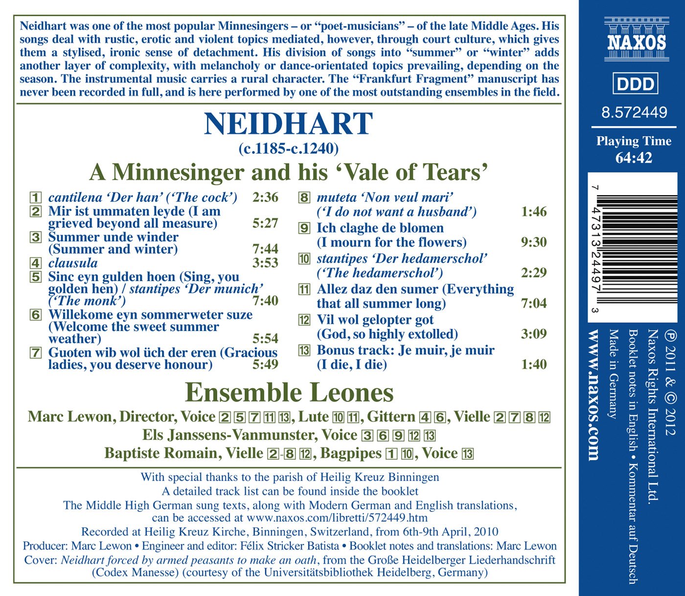 Neidhart: A Minnesinger and His "Vale of Tears" - Songs and