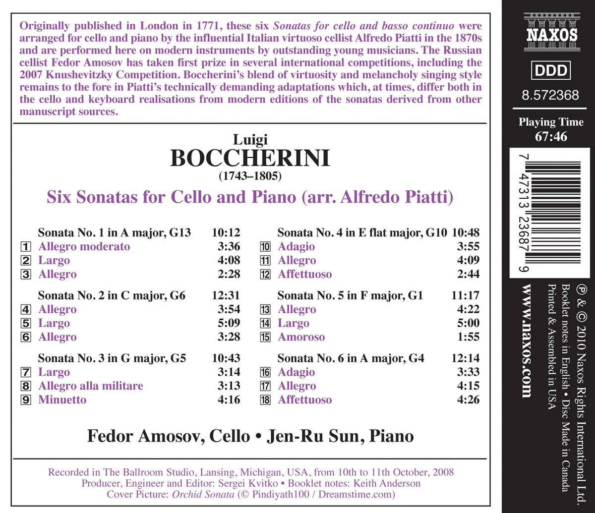 Boccherini: 6 Cello Sonatas (arr. Piatti)