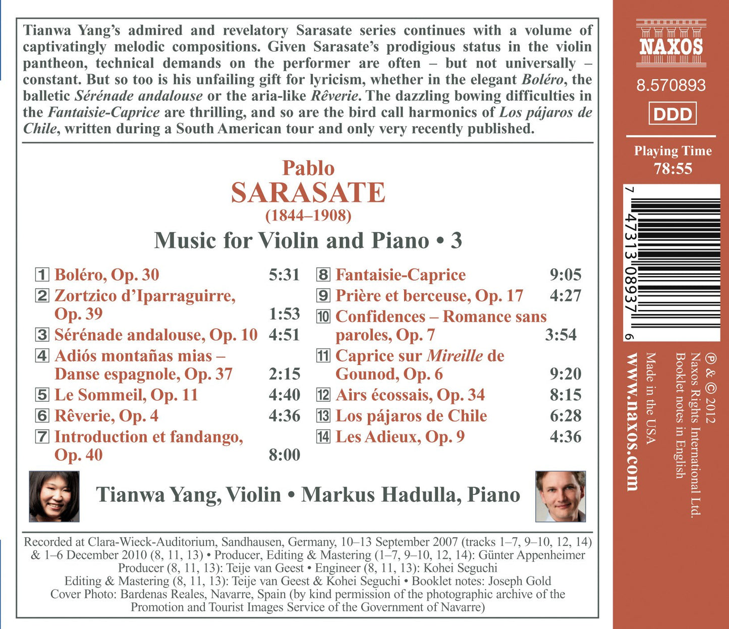 Sarasate: Violin and Piano Music, Vol. 3