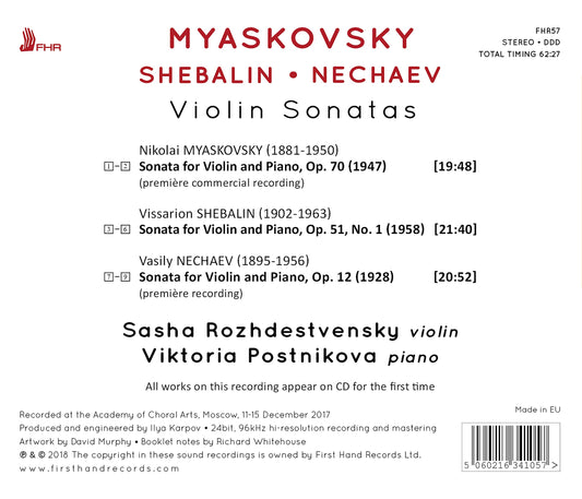 Myaskovsky, Shebalin & Nechaev: Violin Sonatas