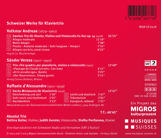 Andreae, Veress & D'Alessandro: Piano Trios