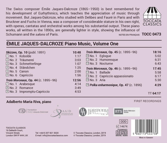 Jaques-Dalcroze: Piano Music, Vol. 1
