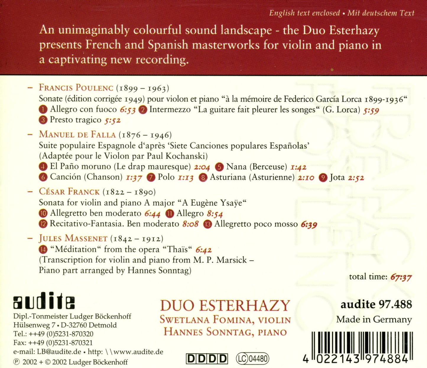 POULENC - DE FALLA - FRANCK -