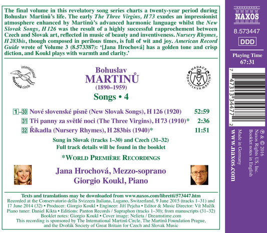 Martinu: Songs, Vol. 4 – The White Dove