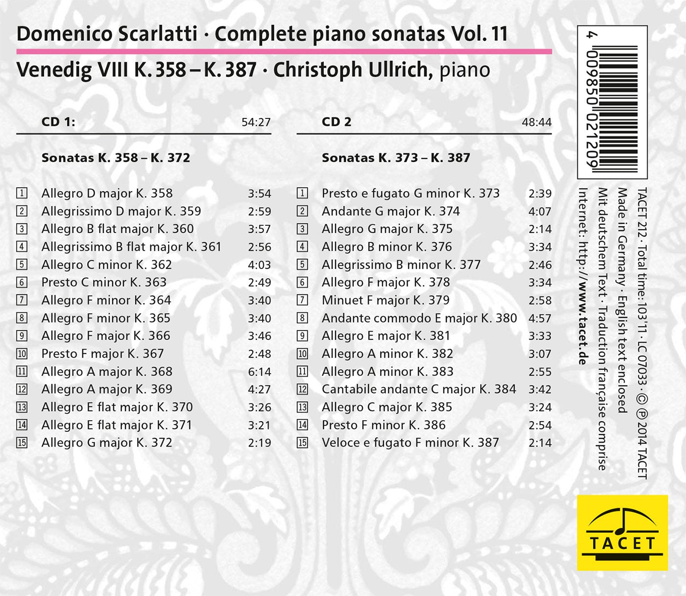 V 11: PIANO SONATAS
