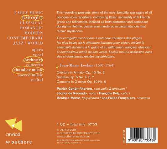 Leclair: Violin Sonatas Nos. 4, 6 and 7 / Violin Concerto in