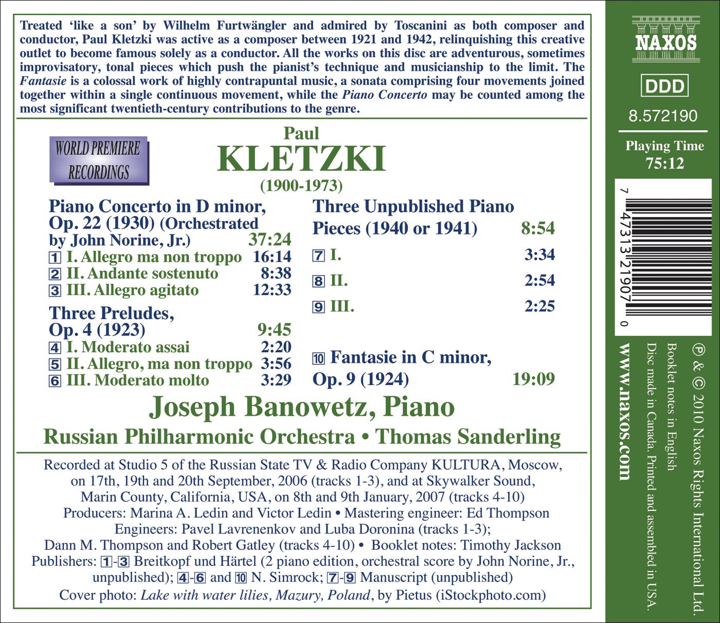 Kletzki: Piano Concerto