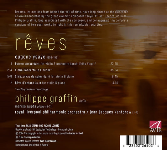 Ysaye: Reves - Violin Concerto In E Minor; Poeme Concertant Philippe Graffin, Royal Philharmonic Orchestra, Marisa Gupta