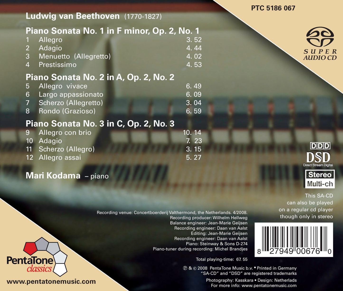 Beethoven: Piano Sonatas Nos. 1-3 / Kodama