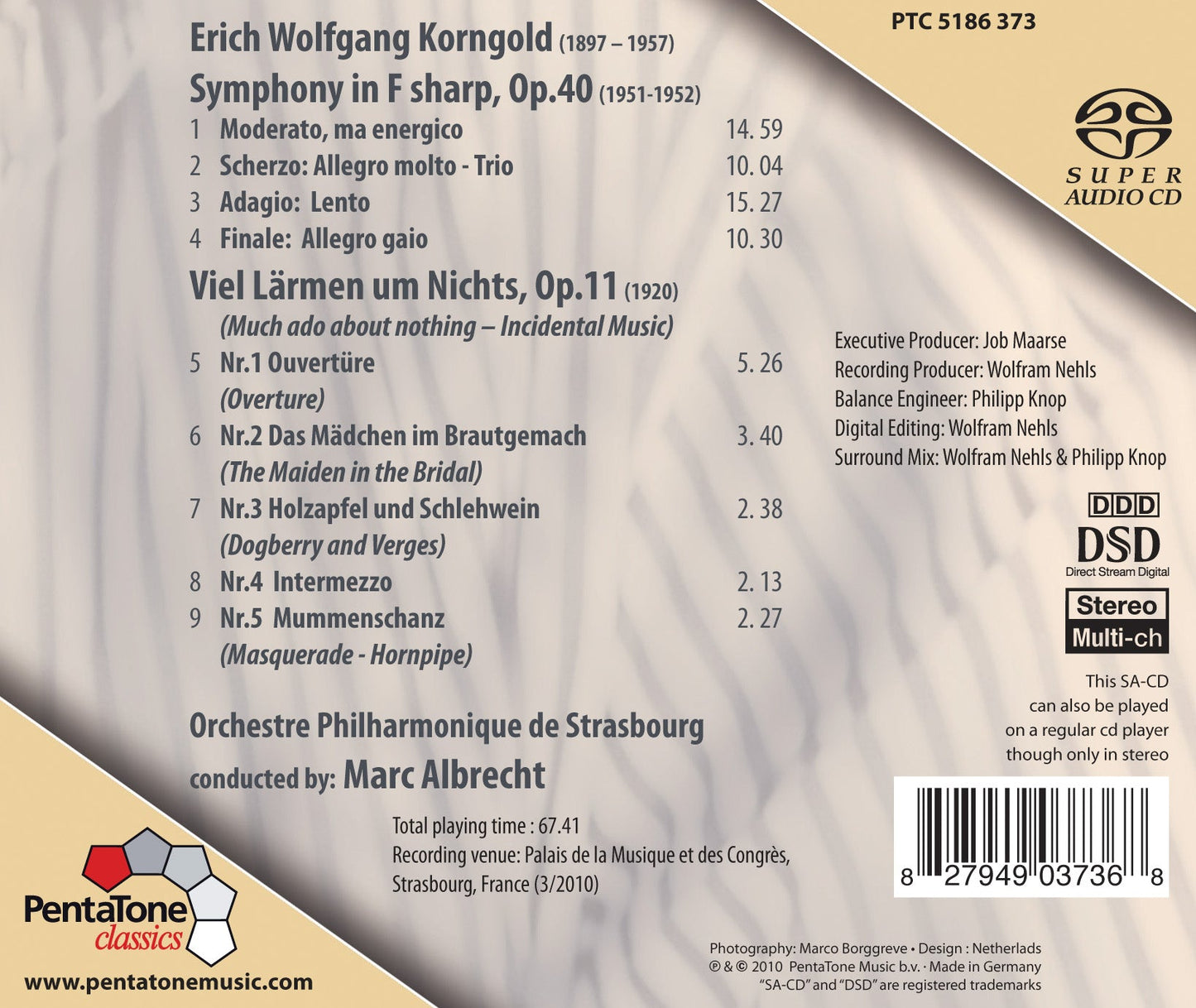 Korngold: Symphony In F Sharp, Op. 40 - Much Ado About Nothi Albrecht, Orchestre Philharmonique De Strasbourg