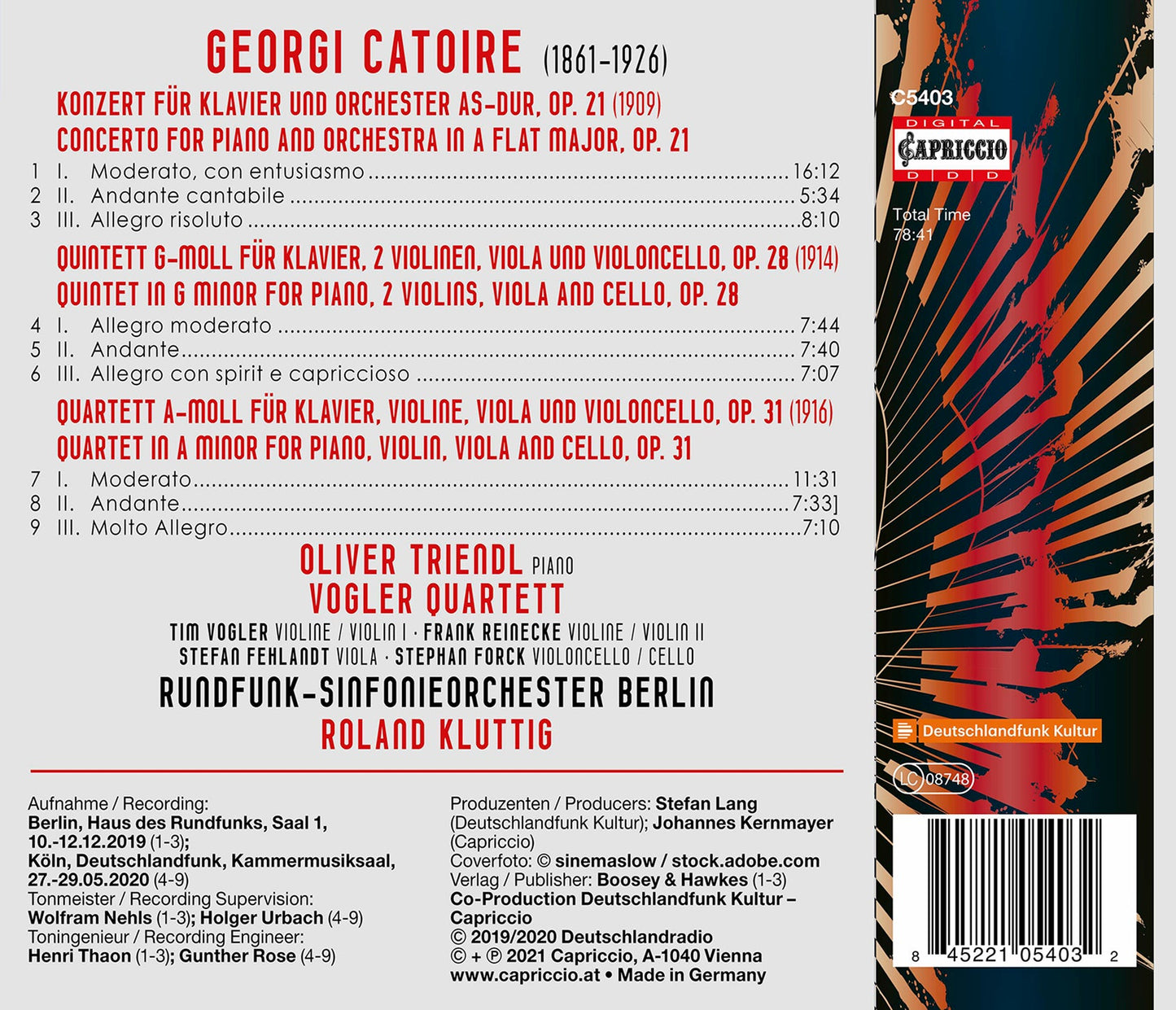 Georgy Catoire: Piano Concerto - Piano Quintet - Piano Quart