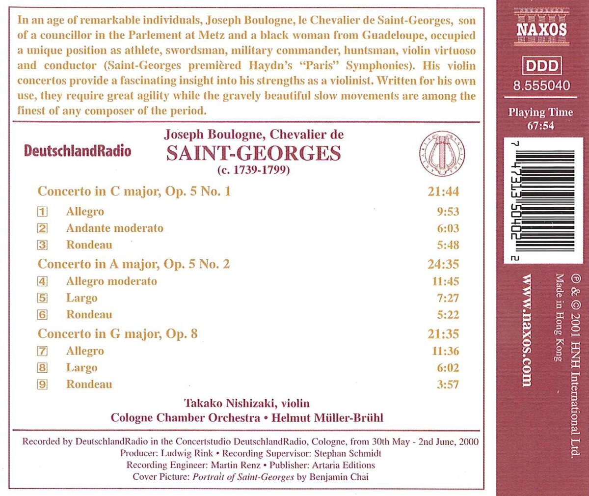 Saint-Georges: Violin Concertos, Vol. 1