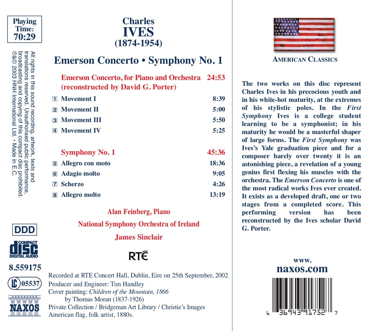 IVES: Symphony No. 1 / Emerson Concerto
