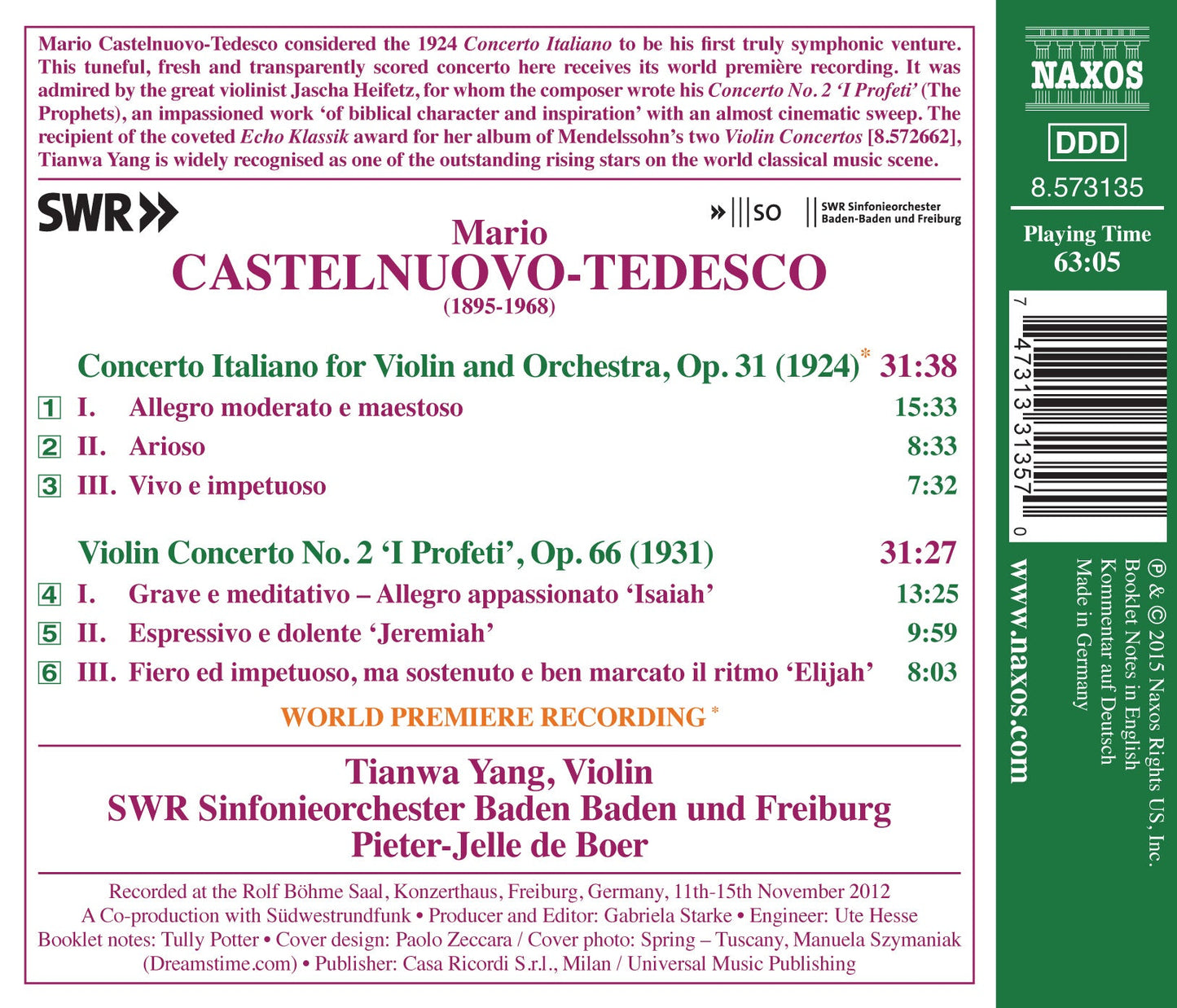Castelnuovo-Tedesco: Violin Concertos