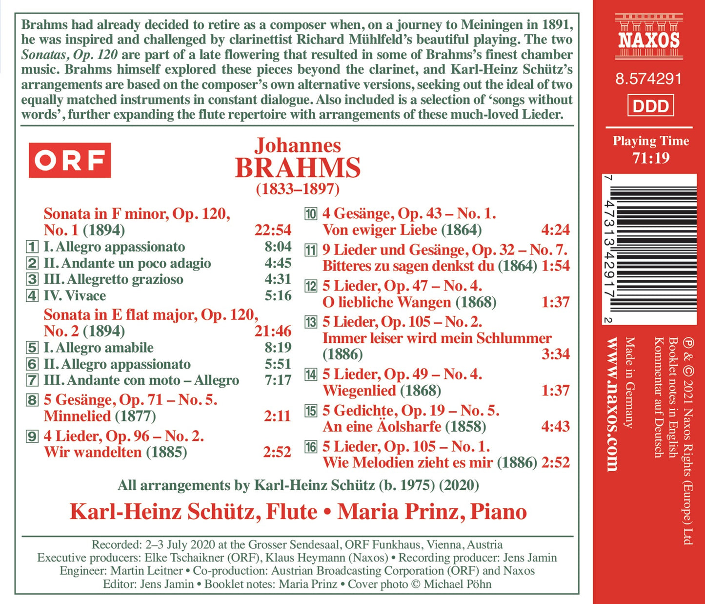 Brahms: Clarinet Sonatas (Flute & Piano Versions)