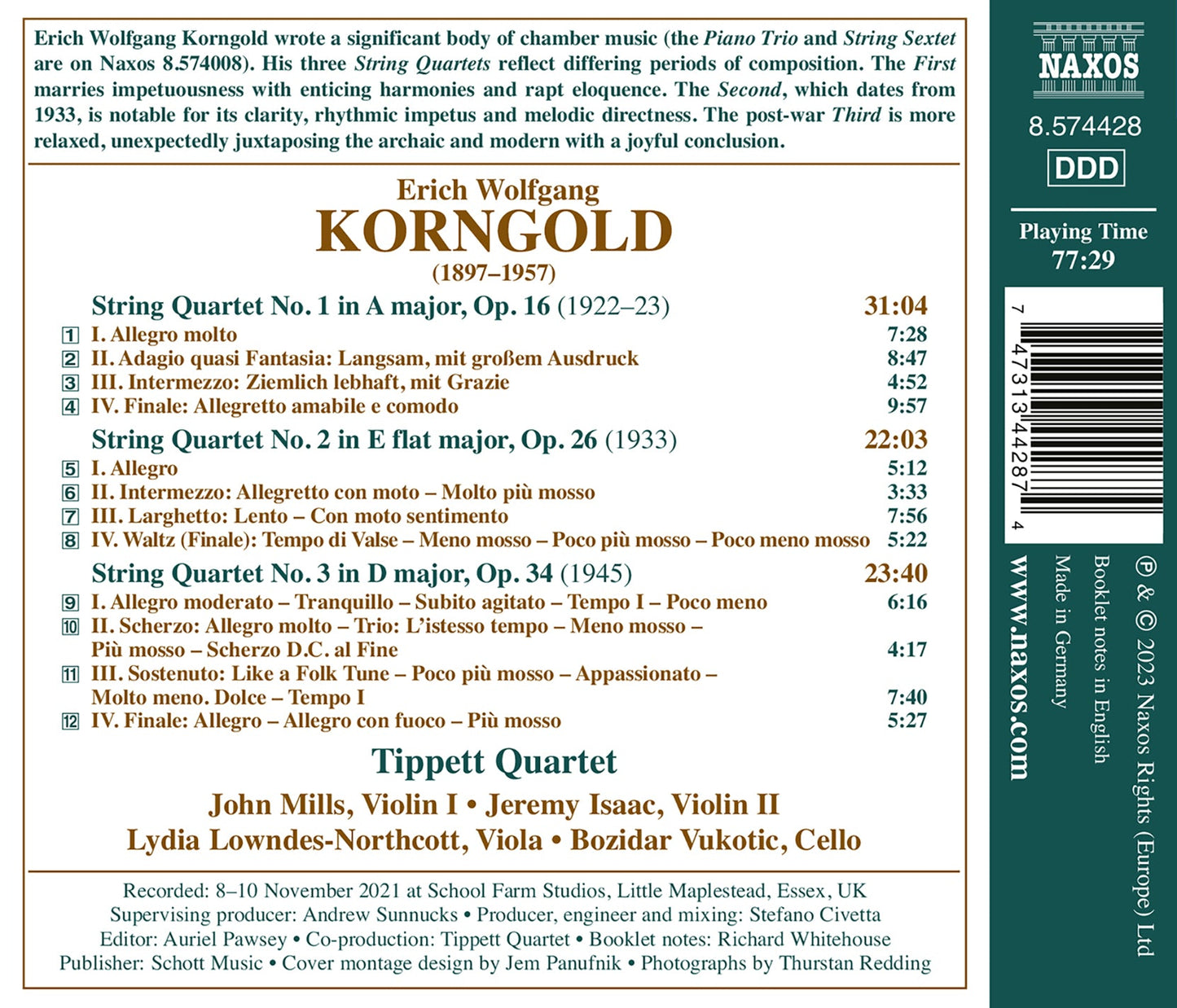 Korngold: String Quartets Nos. 1-3