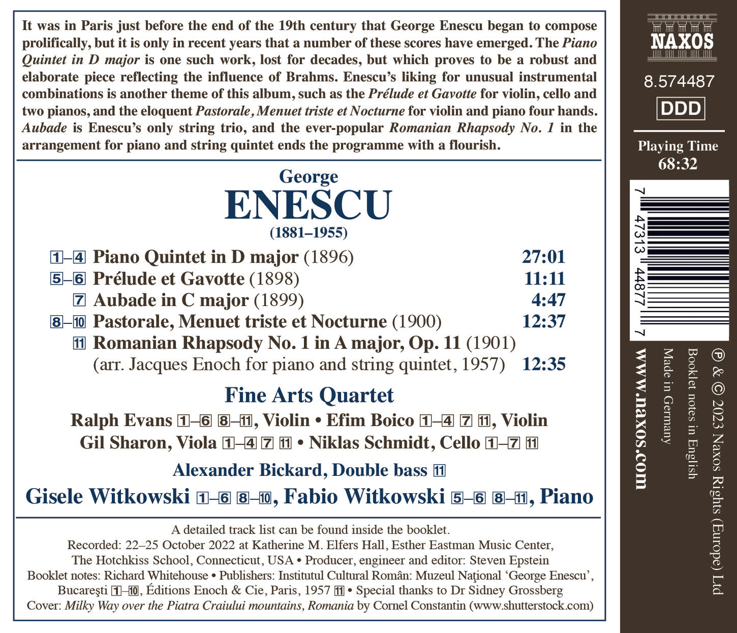 Enescu: Piano Quintet In D Major; Prelude Et Gavotte; Aubade