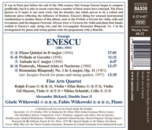Enescu: Piano Quintet In D Major; Prelude Et Gavotte; Aubade