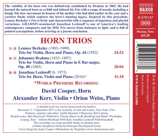 Berkeley, Brahms & Leshnoff: Horn Trios
