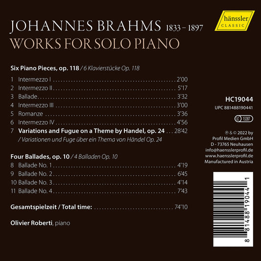 Brahms: Works For Solo Piano