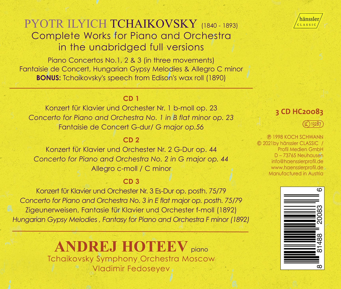 Pyotr Il'Yich Tchaikovsky: Complete Works For Piano And Orch