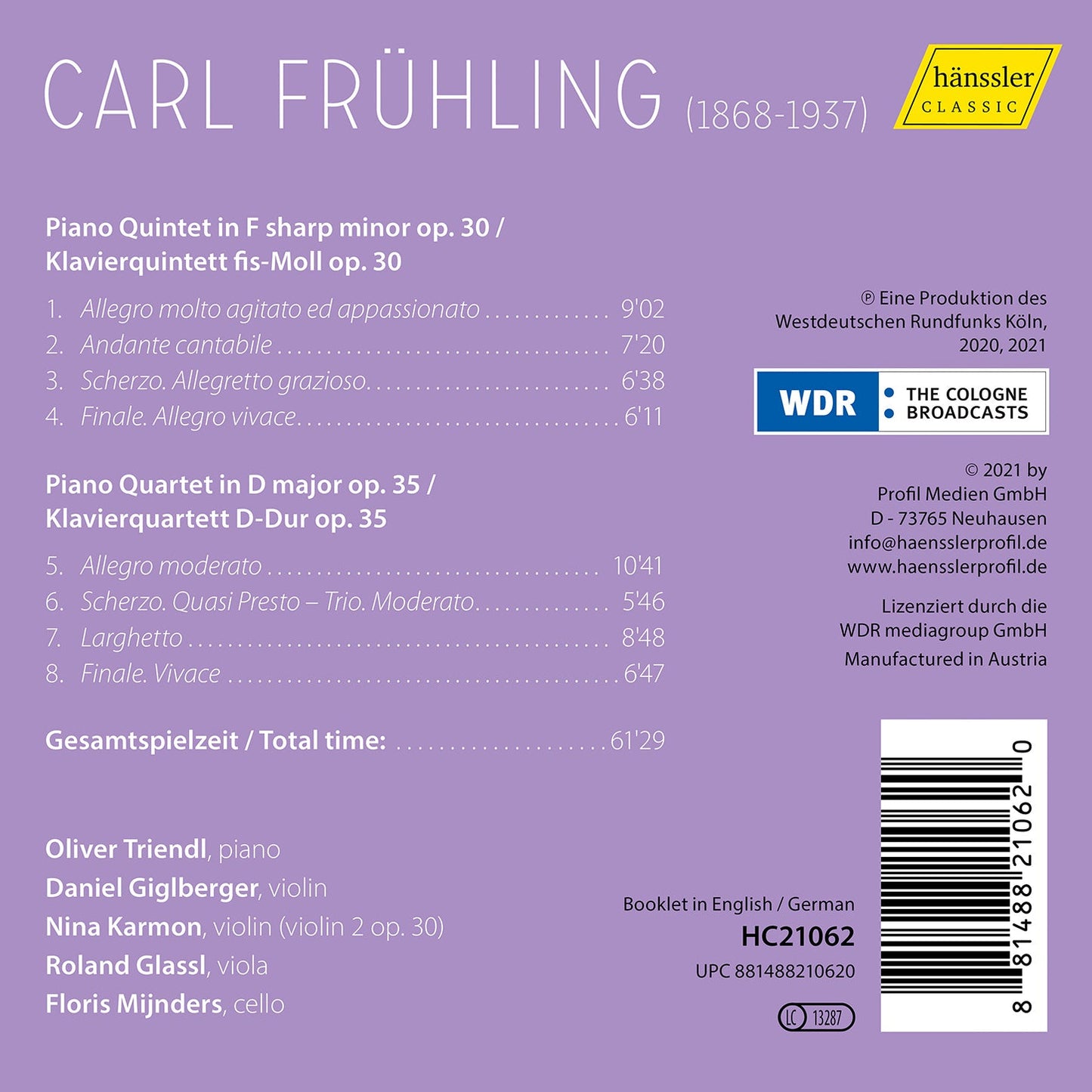 Fruhling: Piano Quintet, Op. 30, Piano Quartet, Op. 35