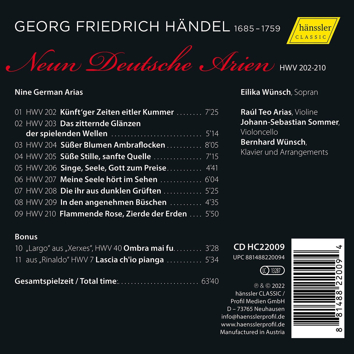 Handel: Neun Deutsche Arien (Nine German Arias)