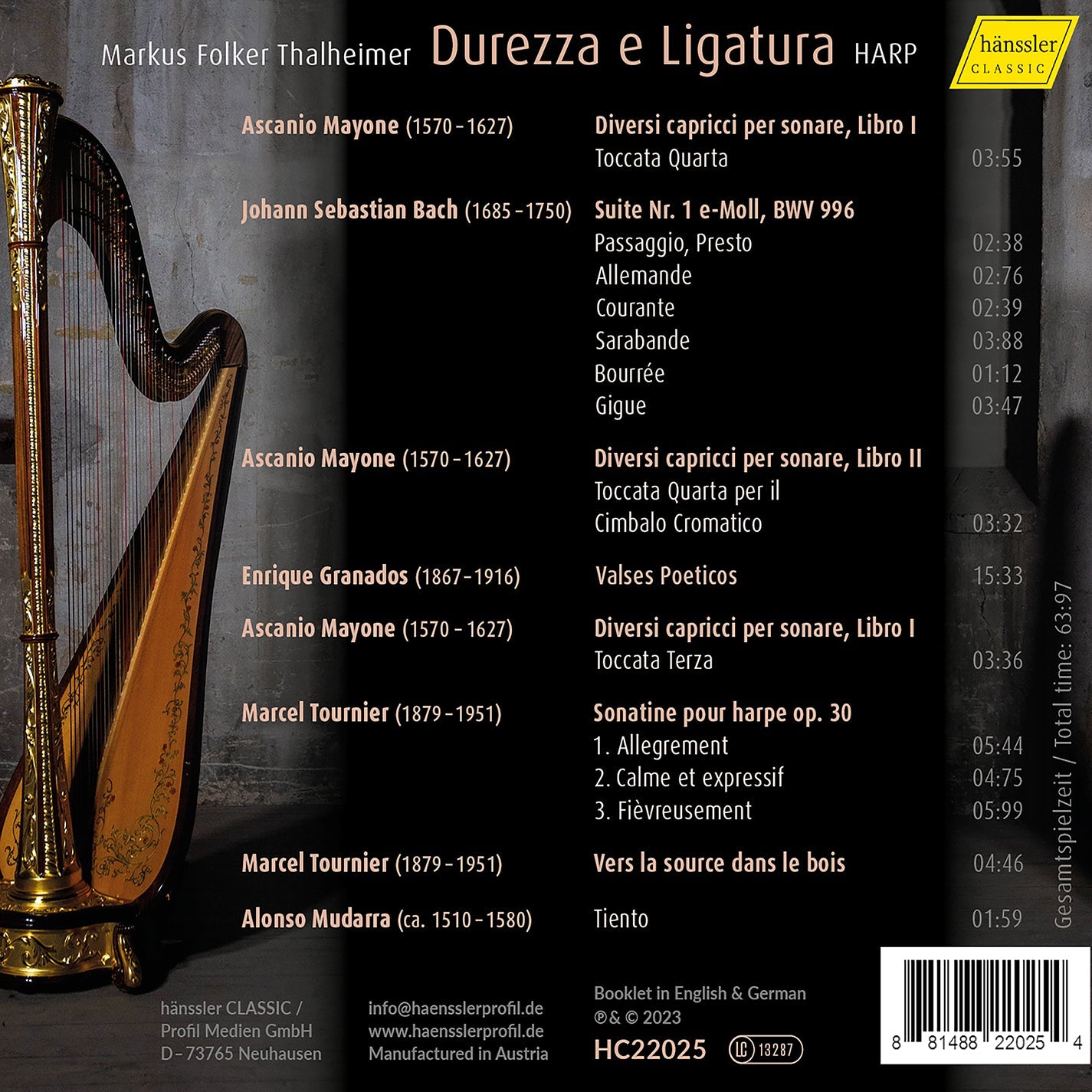 J.S. Bach, Granados, Mayone, Mudarra & Tournier: Durezza E L