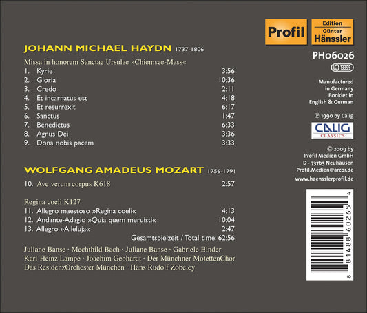Haydn, M.: Missa Sanctae Ursulae / Mozart, W.A.: Ave Verum Corpus / Regina Coeli / Munich Residence Orchestra