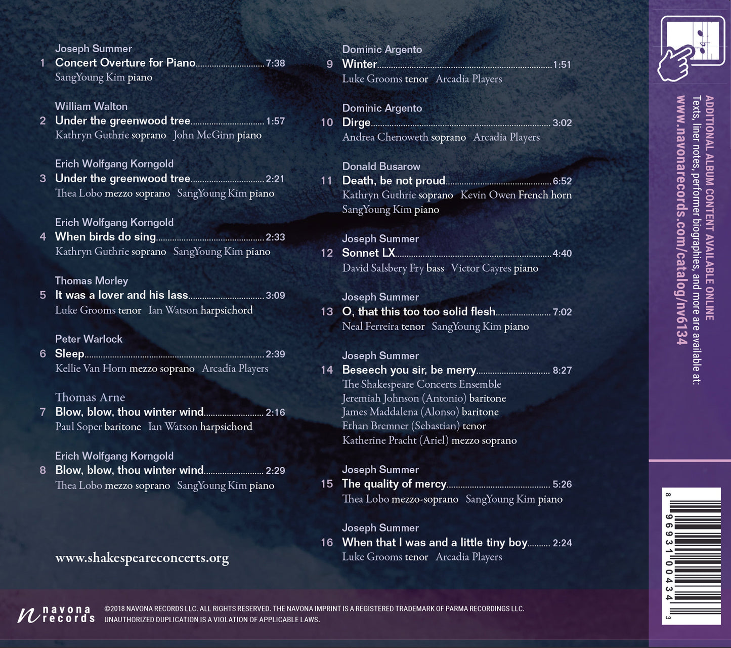 The Shakespeare Concerts Series, Vol. 6: No Enemy But Winter