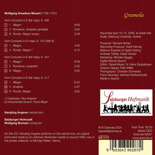 Mozart: Concertos For Horn Hansjorg Angerer, Salzburger Hofmusik